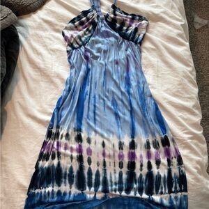 Elegant Blue and Purple Tie-Dye Halter Dress